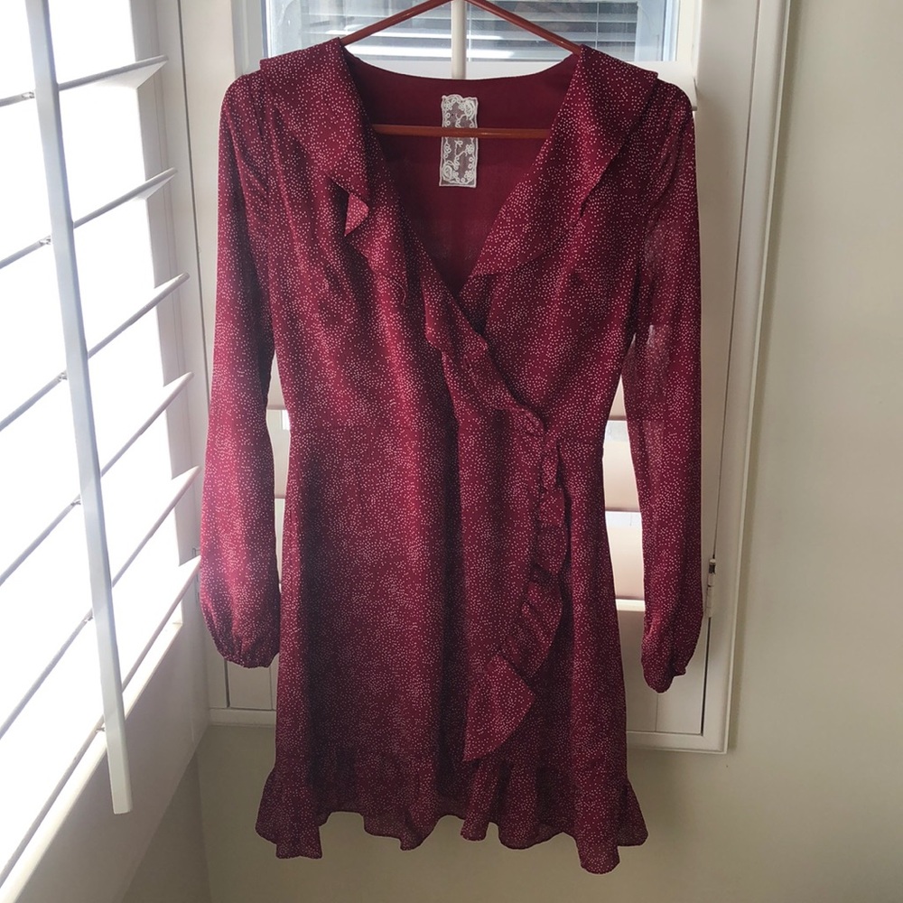Red wrap dress.